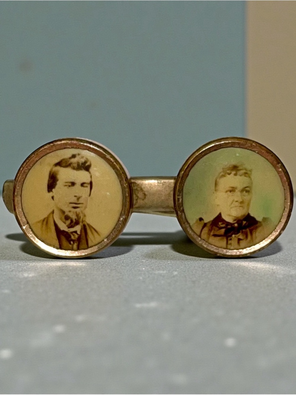Antique Victorian Double Photo Bar Brooch Pin Tintype Sepia Portrait Jewelr Rare